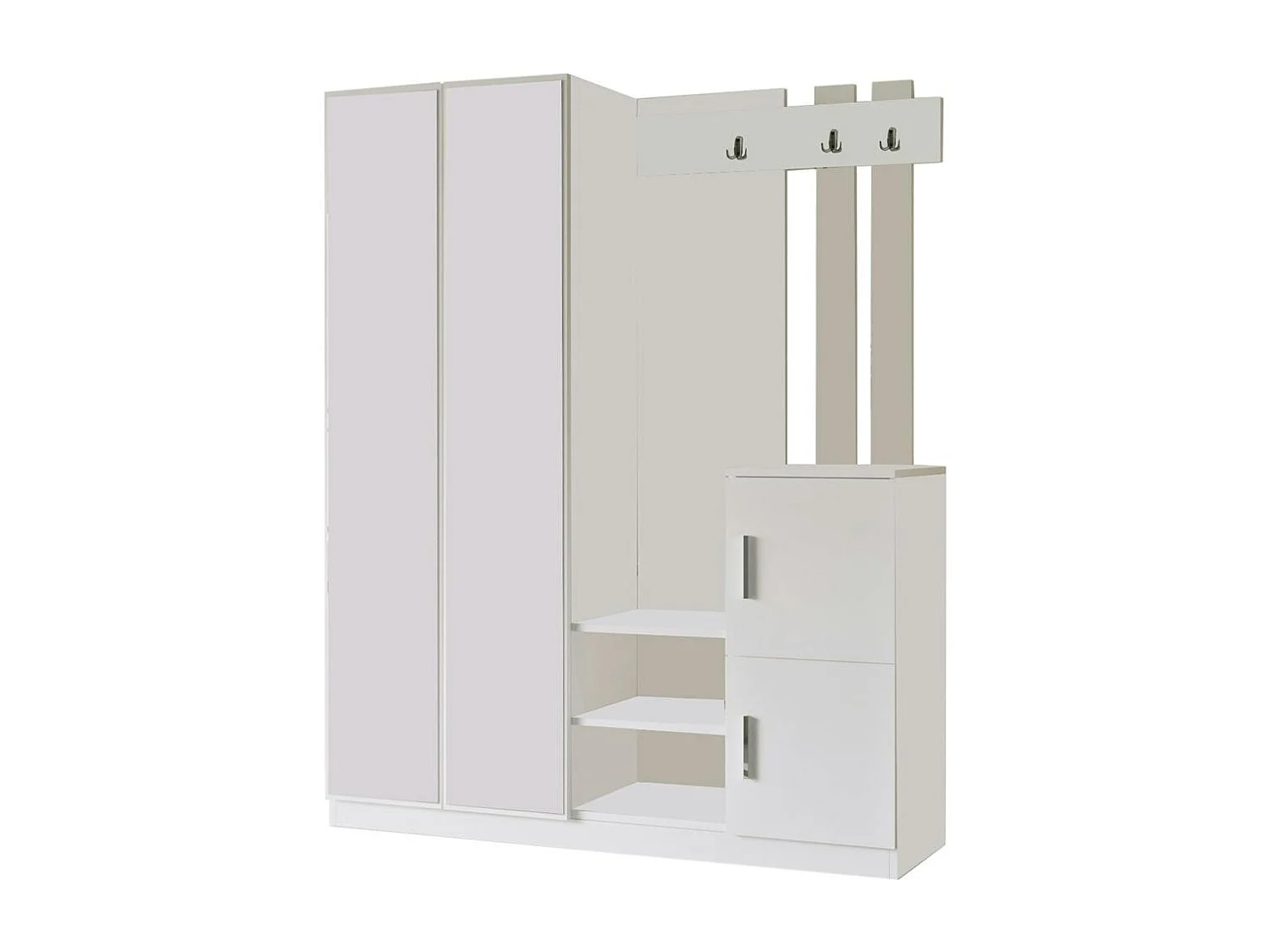 Grand vestiaire d'entrée blanc 3 portes 1 miroir JENA