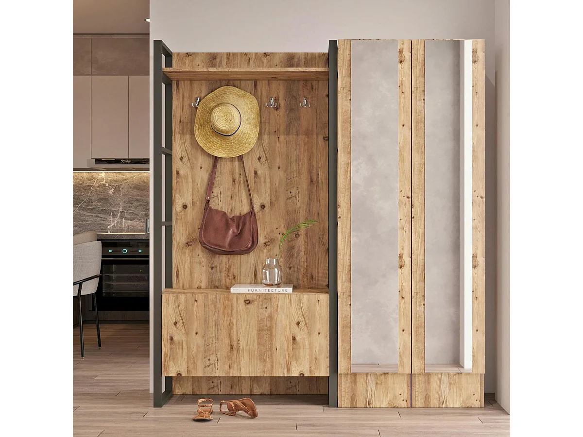 Vestiaire d'entrée rustique chic 2 miroirs 3 portes JENA