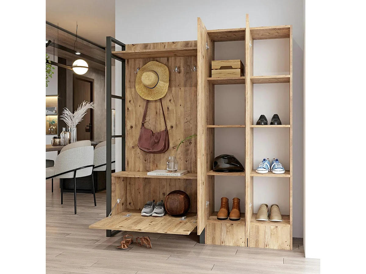 Vestiaire d'entrée rustique chic 2 miroirs 3 portes JENA