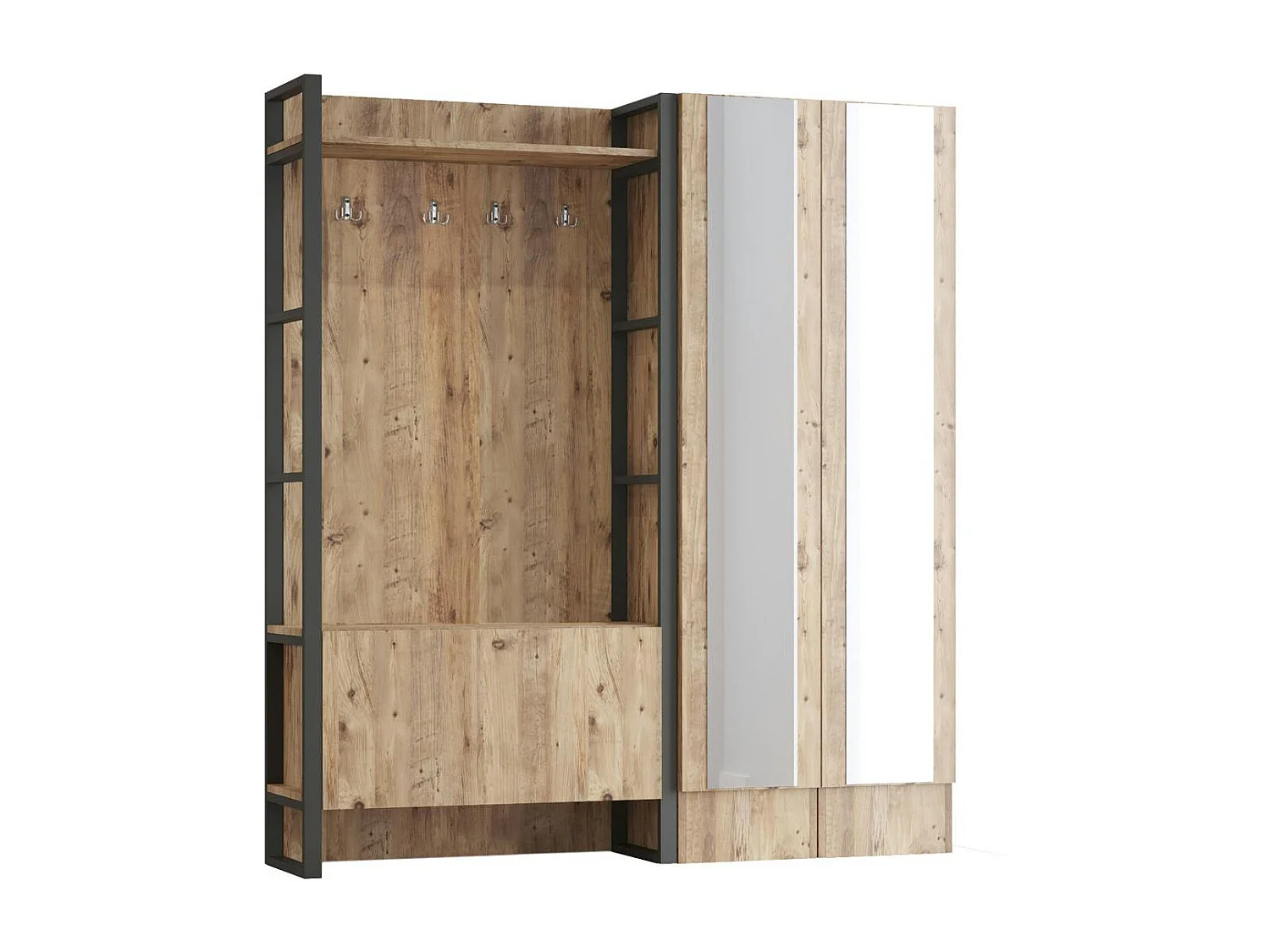 Vestiaire d'entrée rustique chic 2 miroirs 3 portes JENA