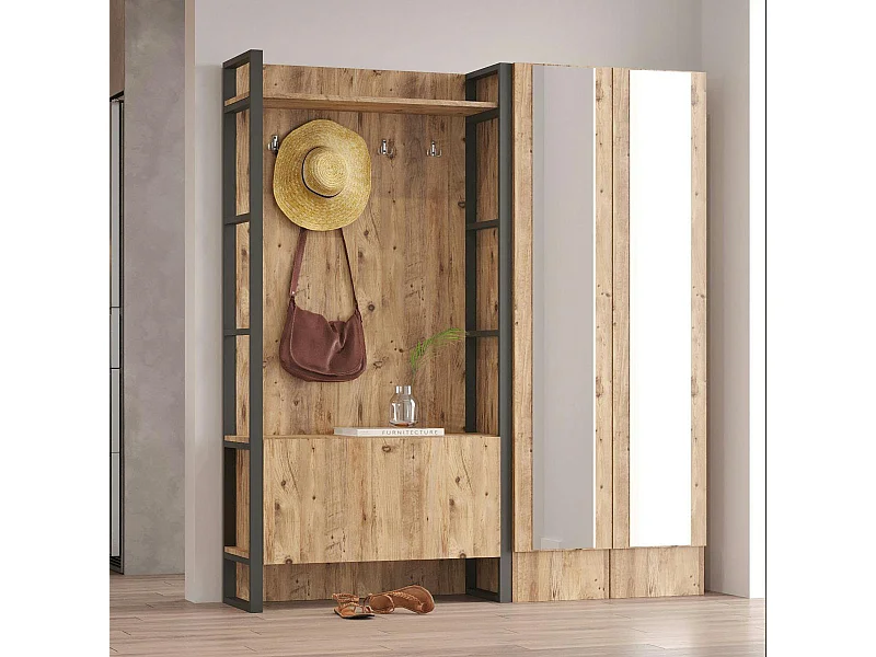 Vestiaire d'entrée rustique chic 2 miroirs 3 portes JENA