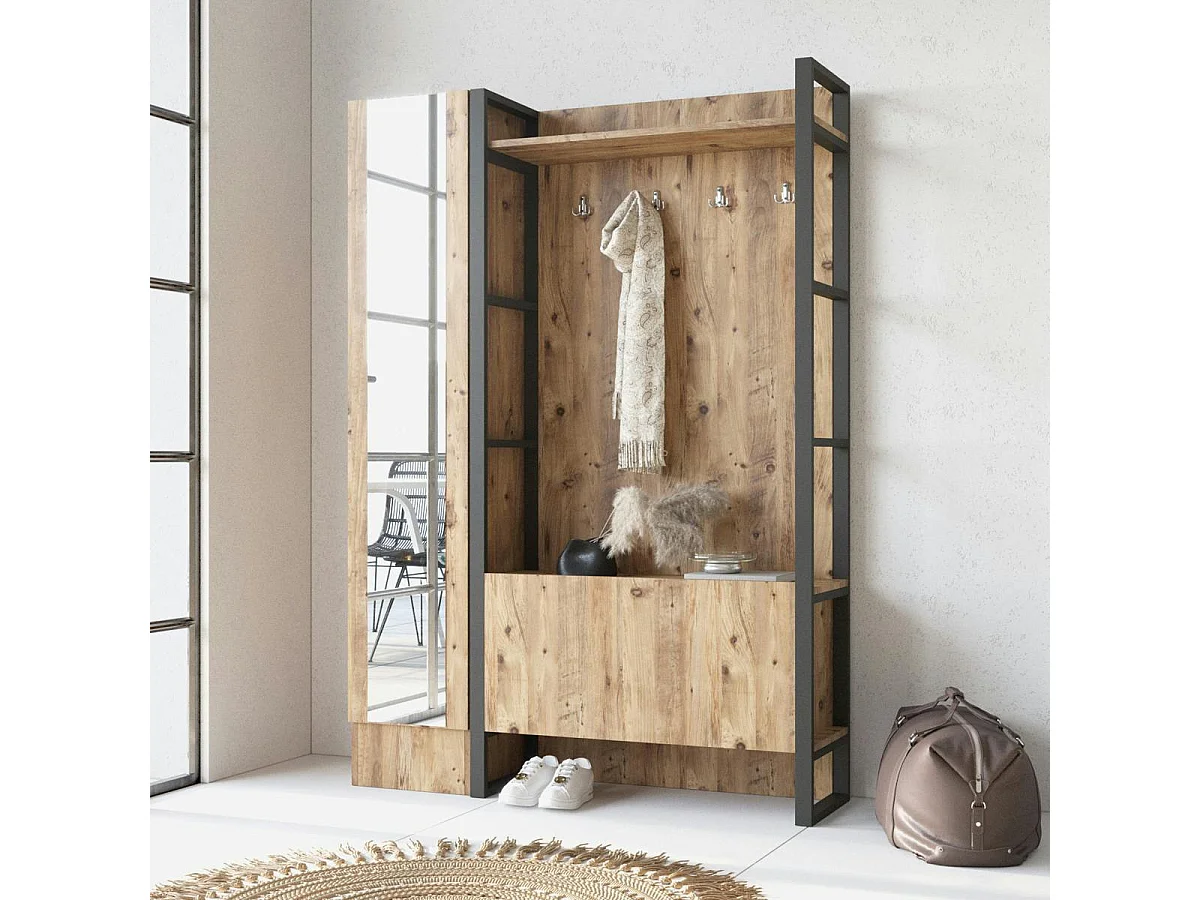 Vestiaire d'entrée rustique chic 1 miroir 2 portes MARFA