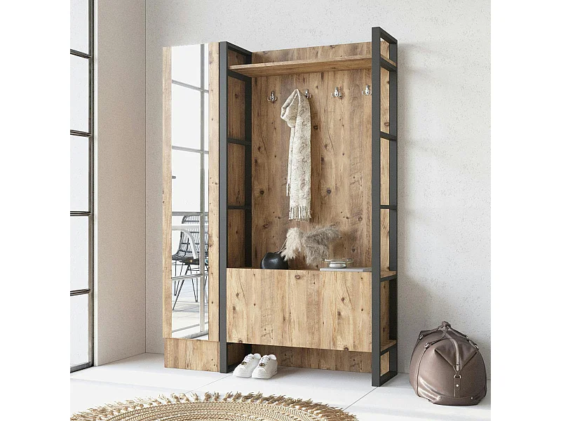 Vestiaire d'entrée rustique chic 1 miroir 2 portes MARFA