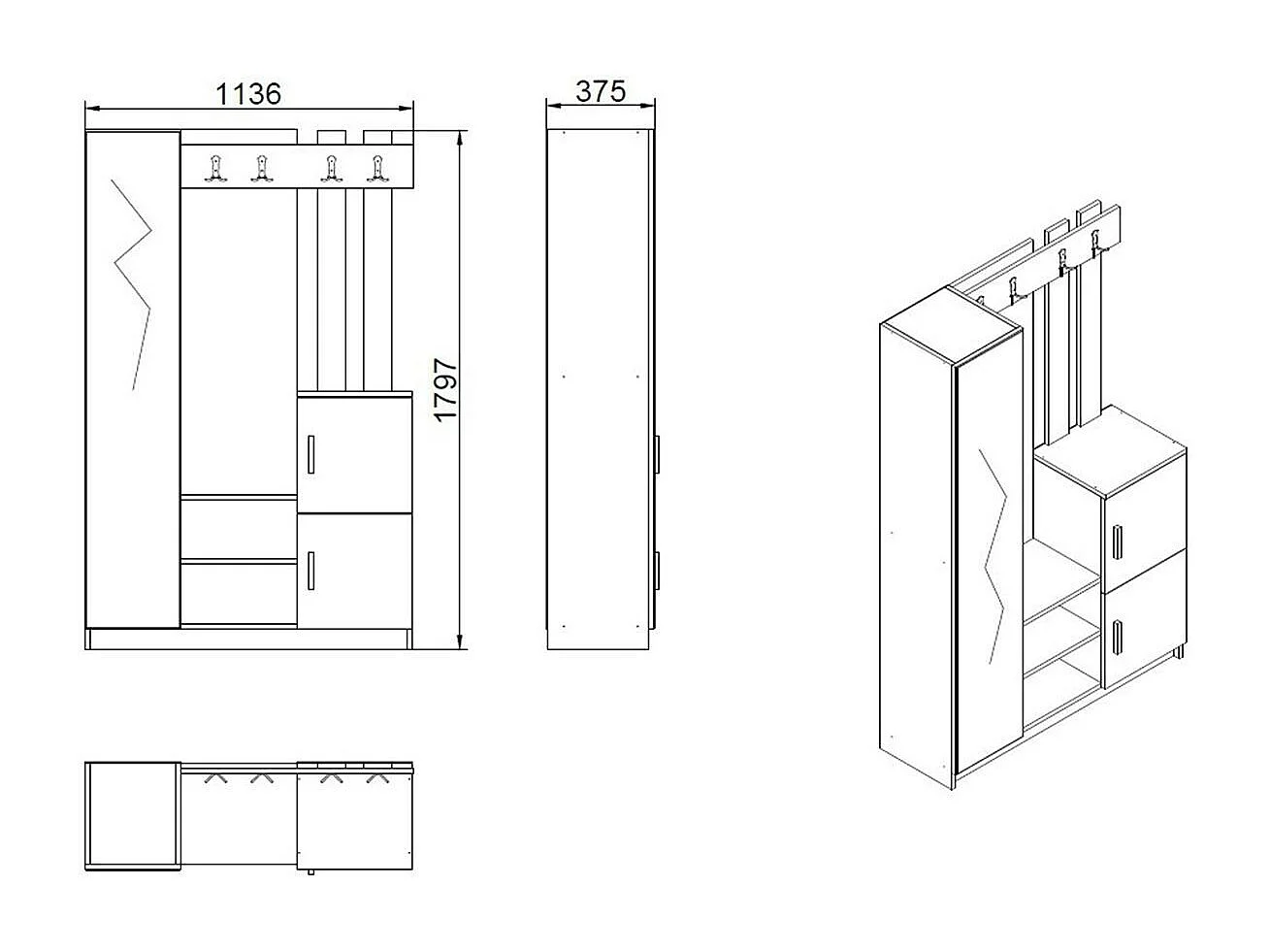 Vestiaire d’entrée 2 portes blanc et décor bois MARFA