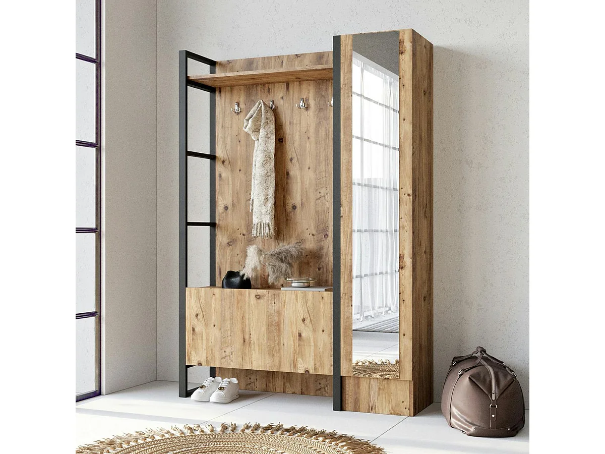 Grand vestiaire d'entrée rustique chic 1 miroir 2 portes MARFA