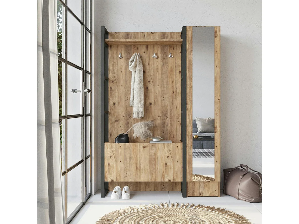 Grand vestiaire d'entrée rustique chic 1 miroir 2 portes MARFA