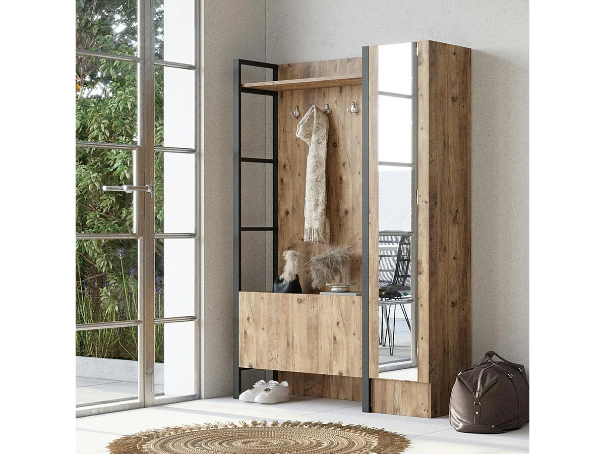 Grand vestiaire d'entrée rustique chic 1 miroir 2 portes MARFA