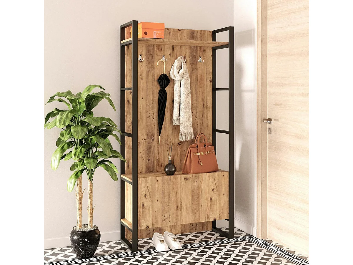 Vestiaire d'entrée rustique chic 1 rangement bas 1 étagère JENA