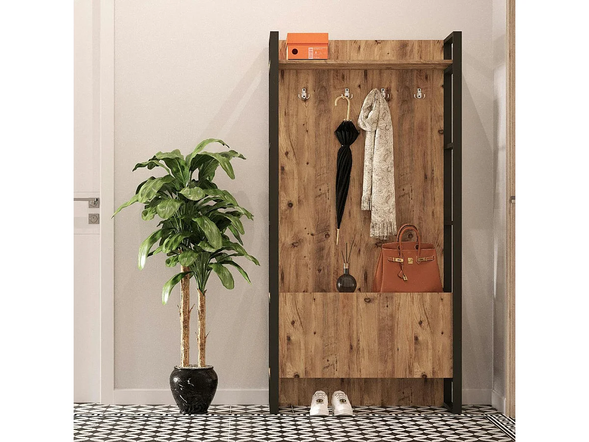 Vestiaire d'entrée rustique chic 1 rangement bas 1 étagère JENA