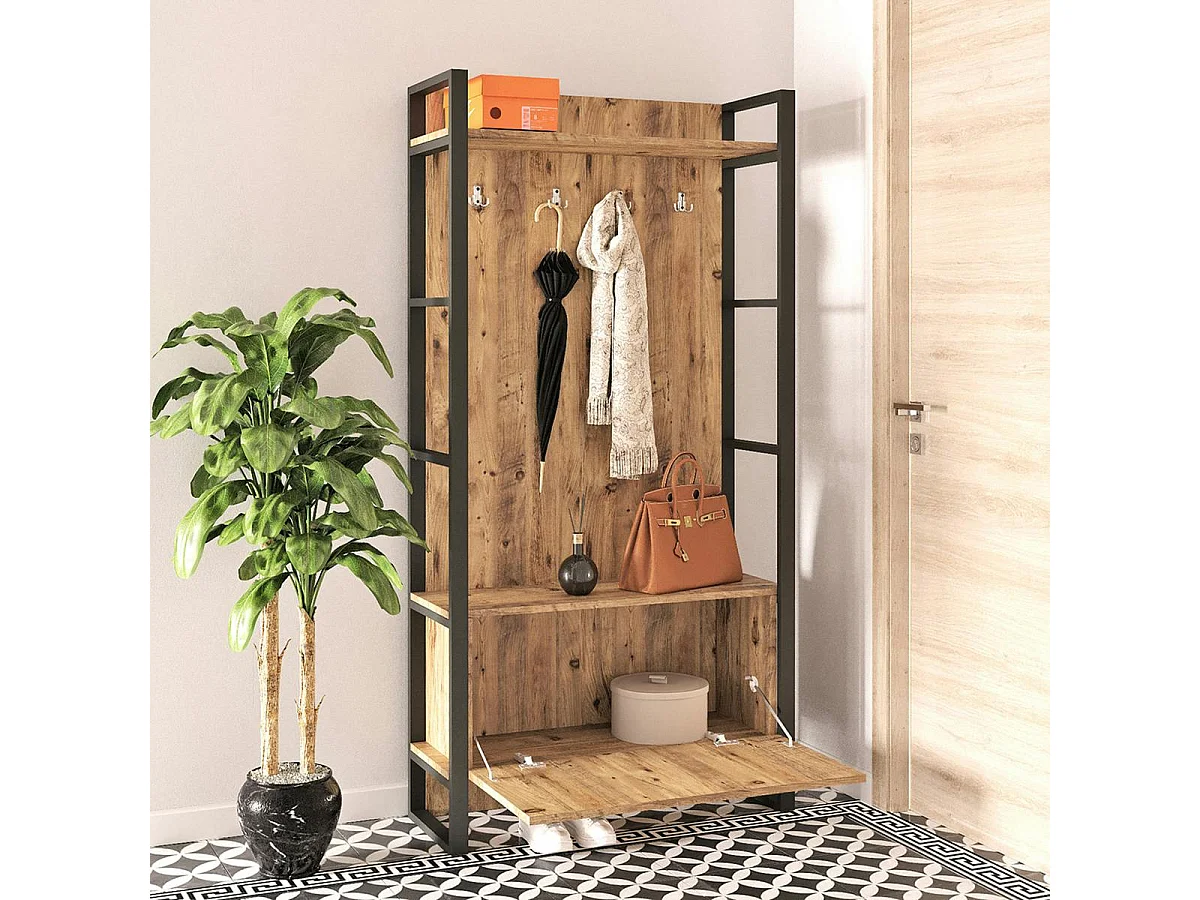 Vestiaire d'entrée rustique chic 1 rangement bas 1 étagère JENA