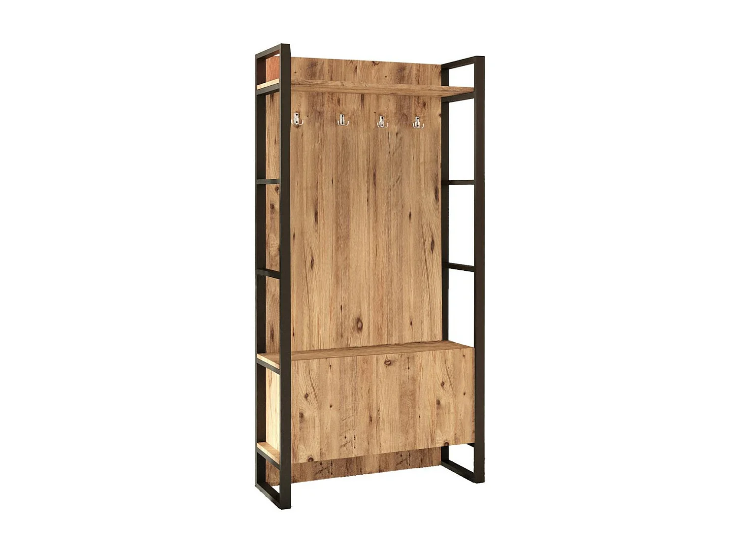 Vestiaire d'entrée rustique chic 1 rangement bas 1 étagère JENA