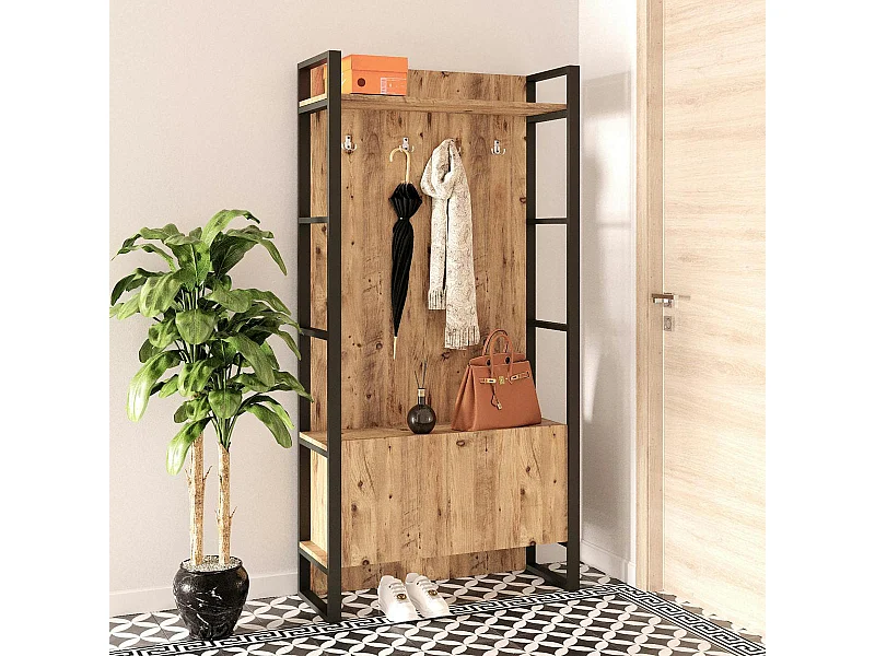 Vestiaire d'entrée rustique chic 1 rangement bas 1 étagère JENA