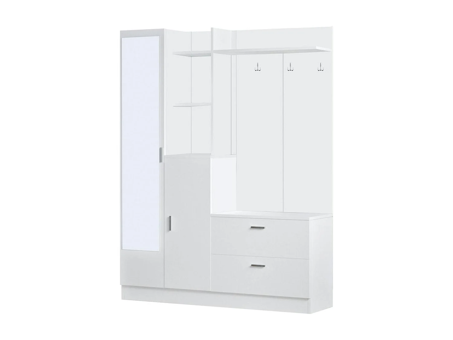 Grand vestiaire d’entrée blanc 4 portes 1 miroir JENA