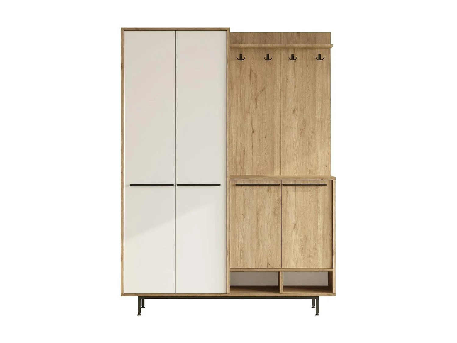 Vestiaire d'entrée 4 portes décor blanc et bois JENA