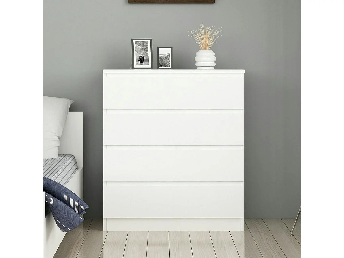 Commode blanche moderne 4 tiroirs, format compact MARFA