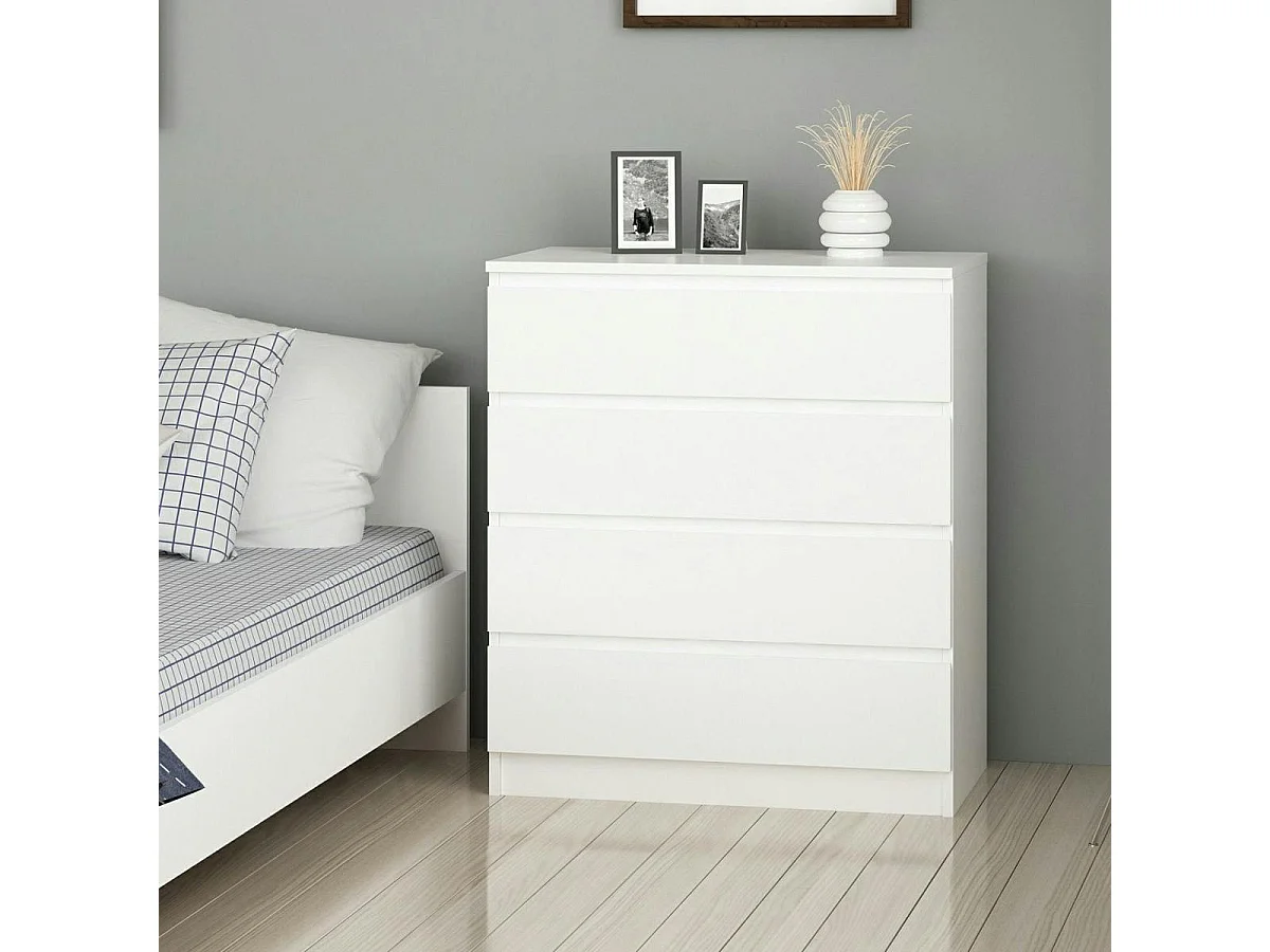 Commode blanche moderne 4 tiroirs, format compact MARFA