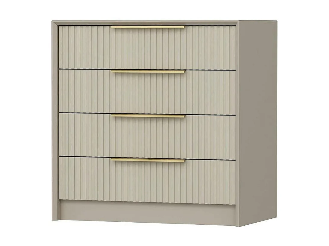 Commode moderne 4 tiroirs beige, façade rainurée BYRON