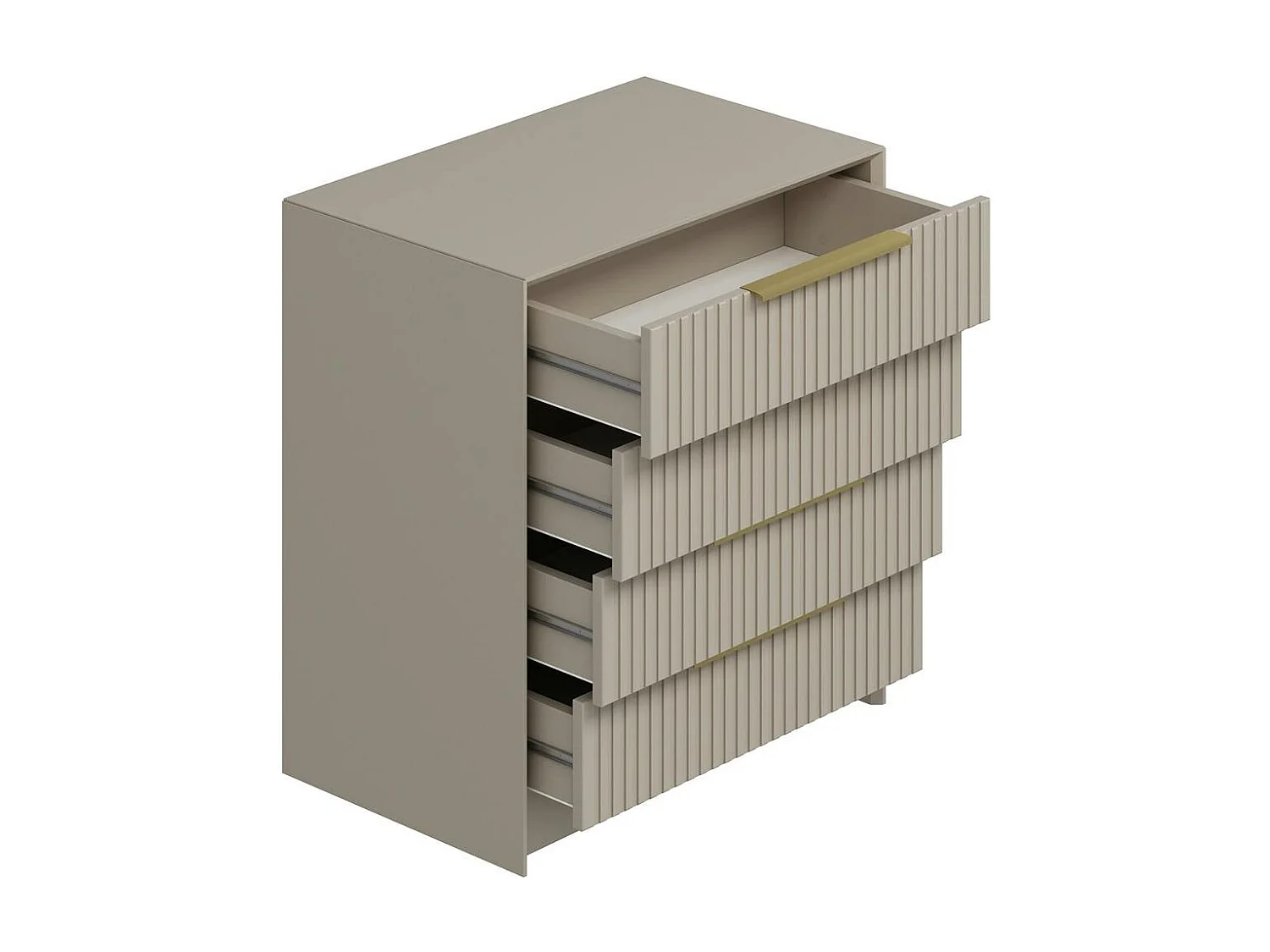 Commode moderne 4 tiroirs beige, façade rainurée BYRON