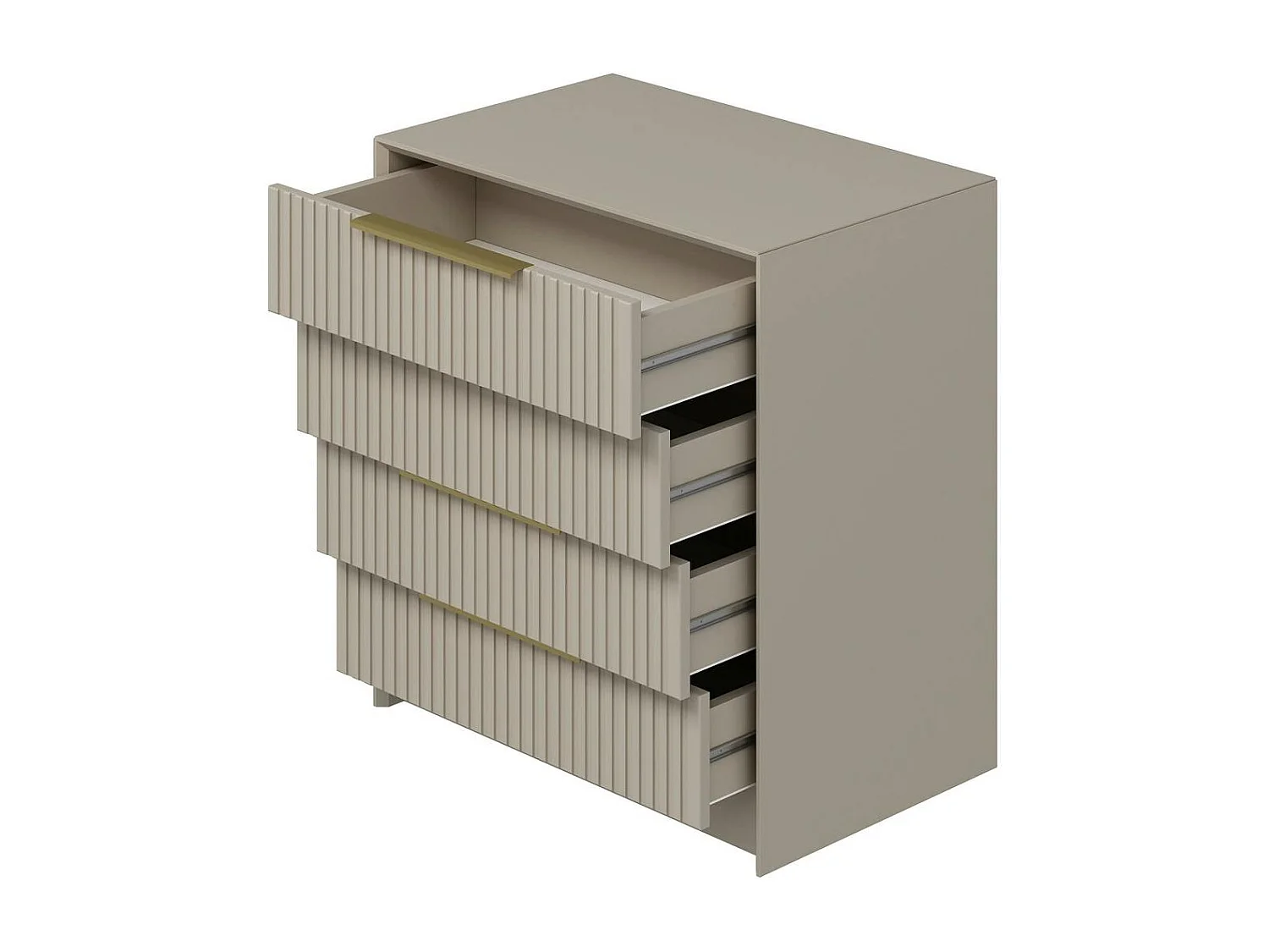 Commode moderne 4 tiroirs beige, façade rainurée BYRON