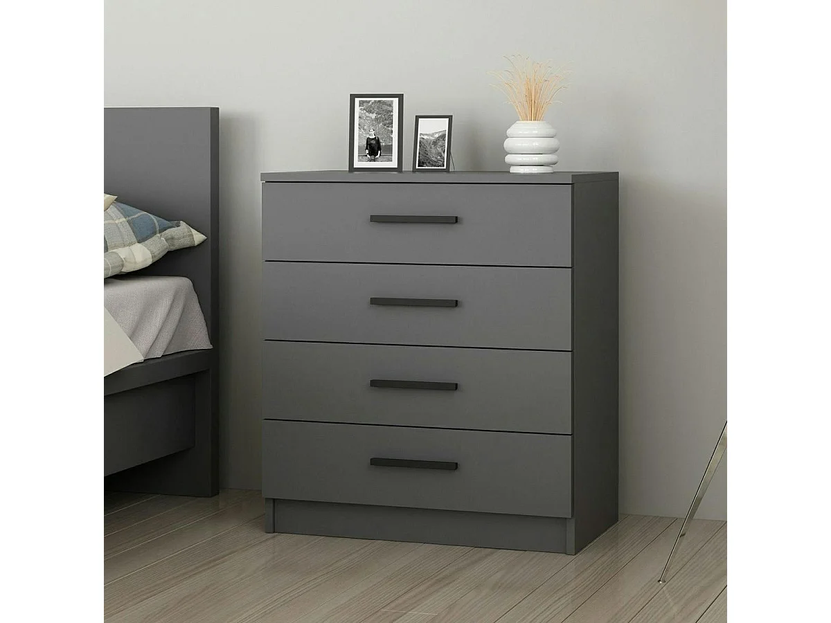 Commode grise moderne 4 tiroirs, poignées noires MARFA