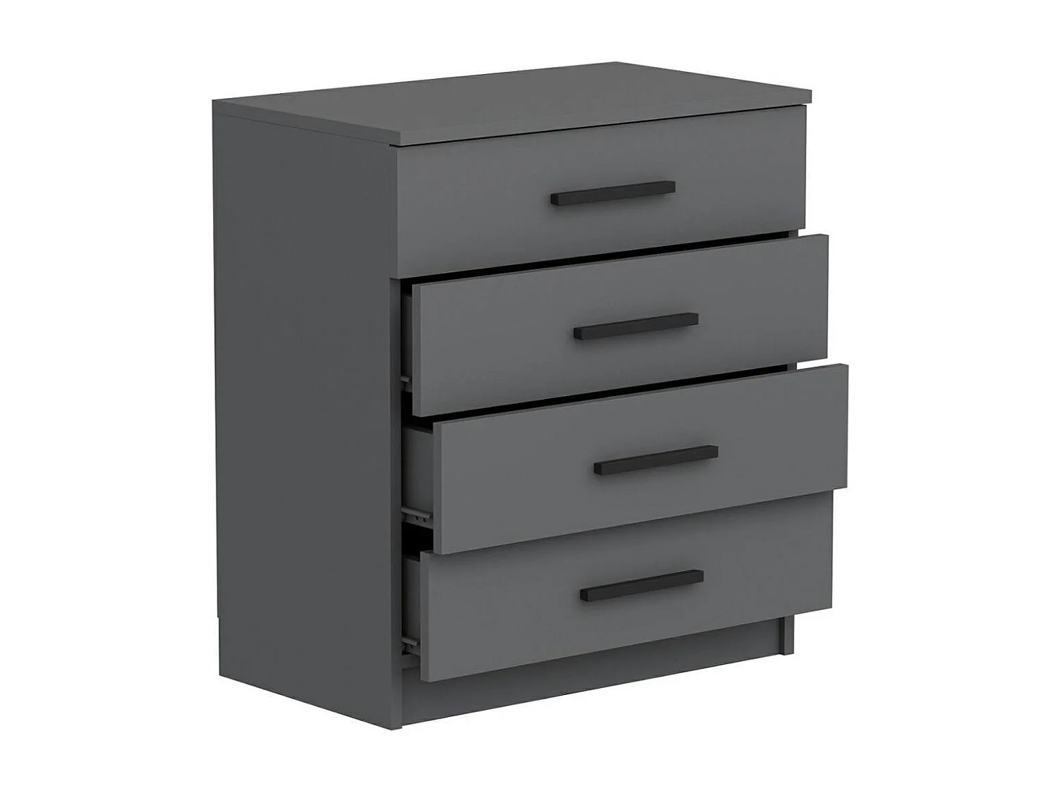 Commode grise moderne 4 tiroirs, poignées noires MARFA