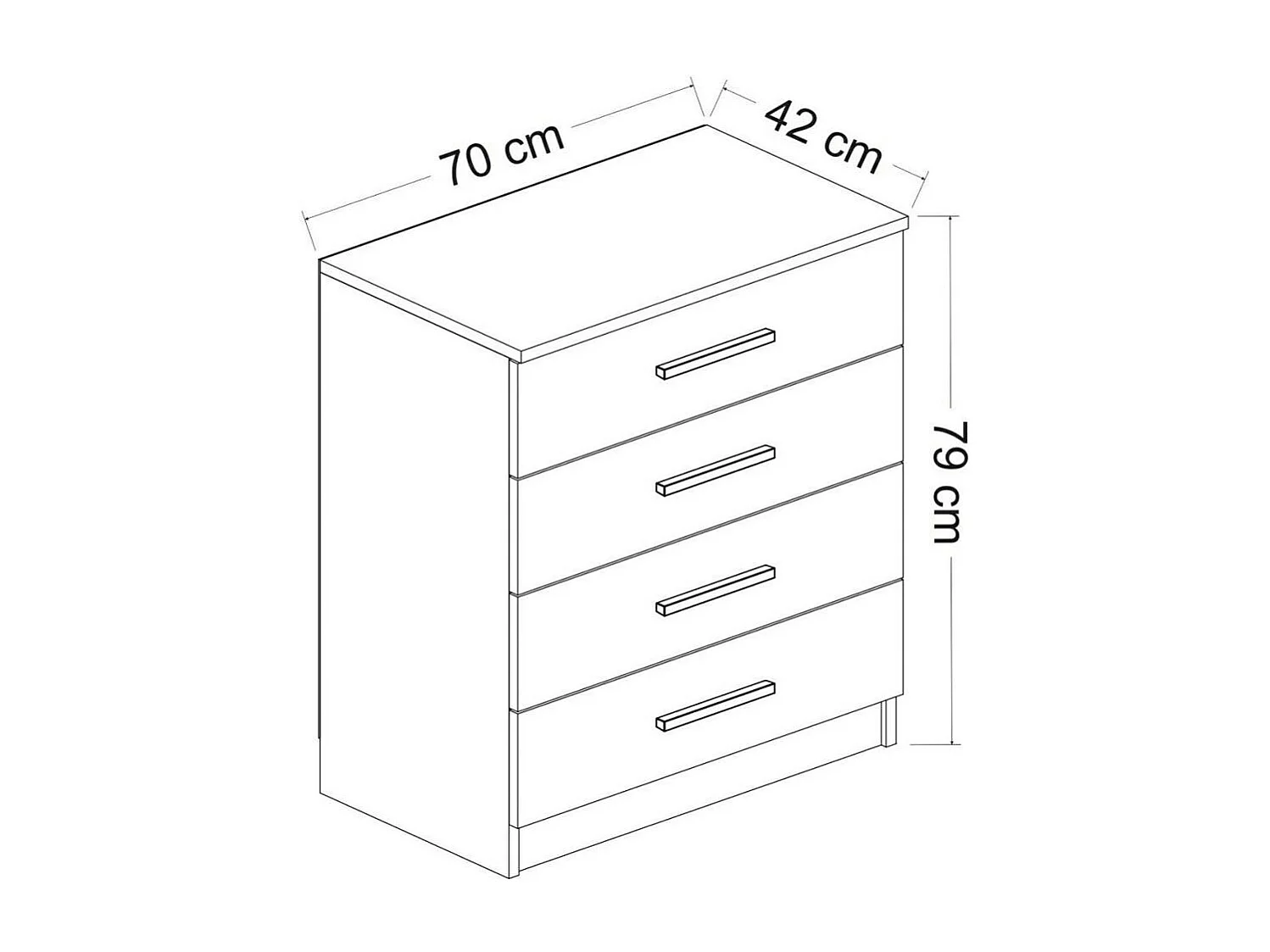 Commode grise moderne 4 tiroirs, poignées noires MARFA