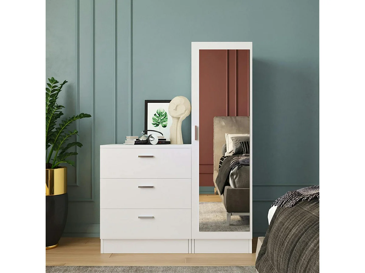 Armoire penderie compacte blanche avec miroir MARFA
