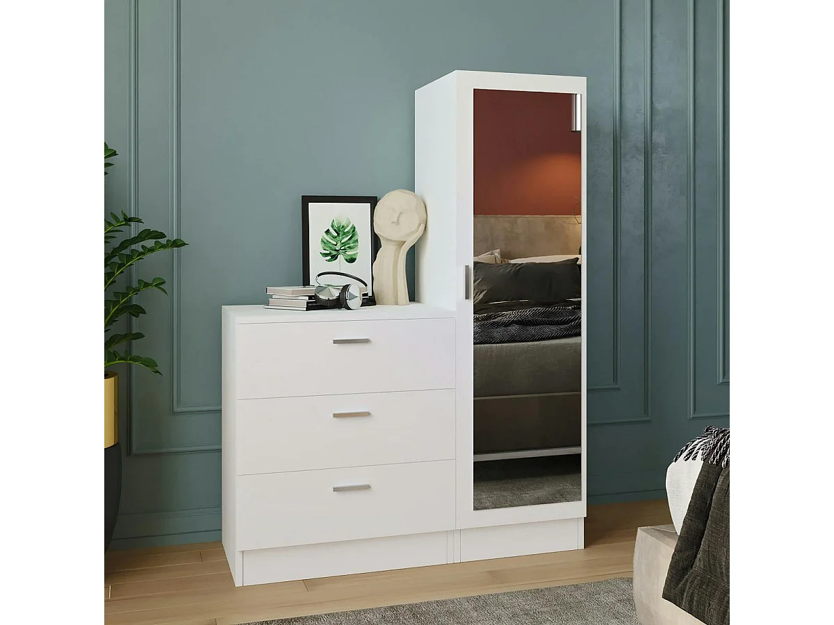 Armoire penderie compacte blanche avec miroir MARFA