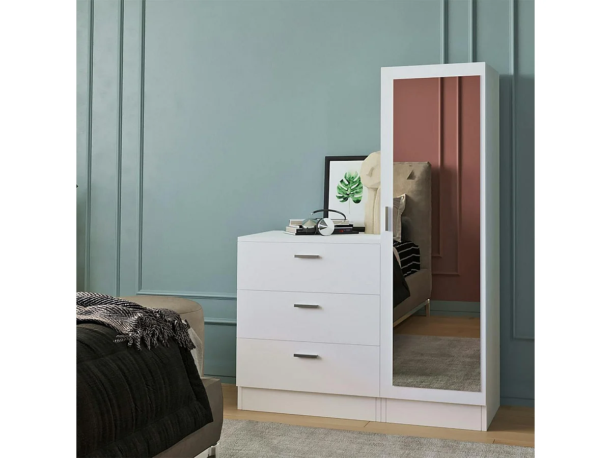 Armoire penderie compacte blanche avec miroir MARFA