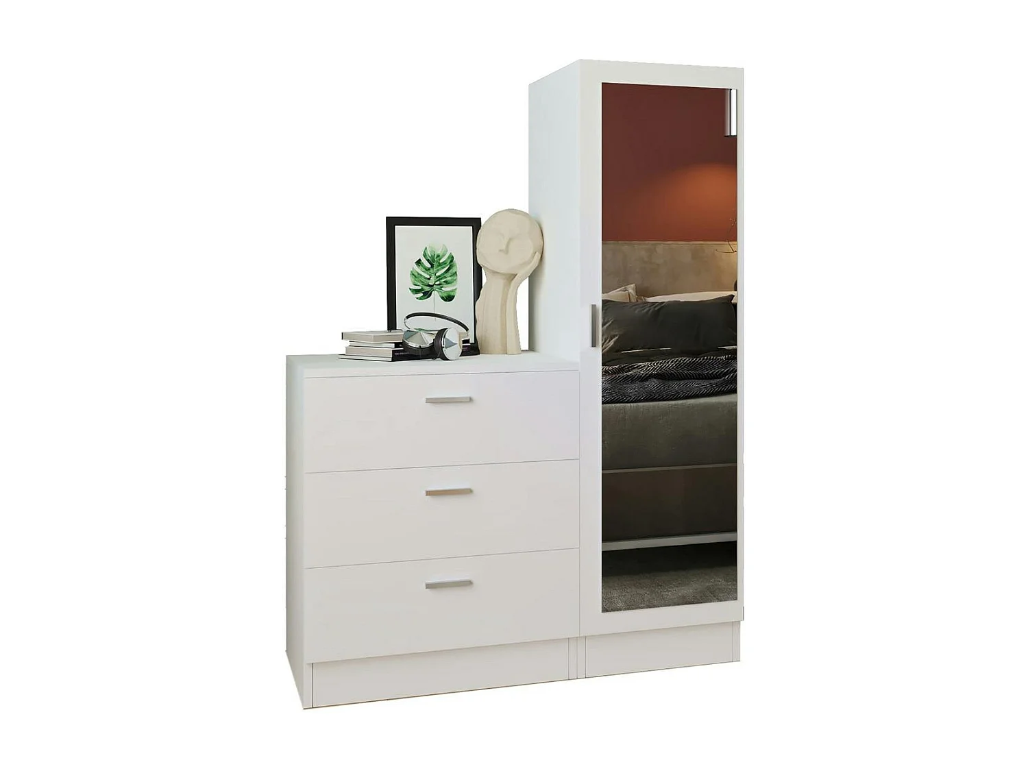 Armoire penderie compacte blanche avec miroir MARFA
