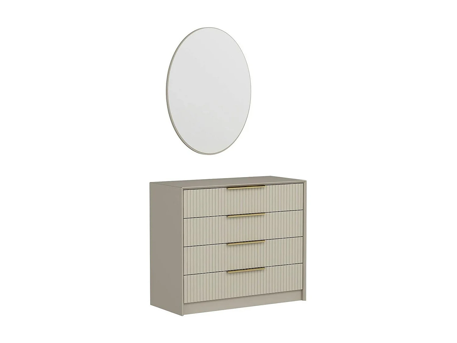 Commode moderne beige 4 tiroirs, miroir assorti BYRON