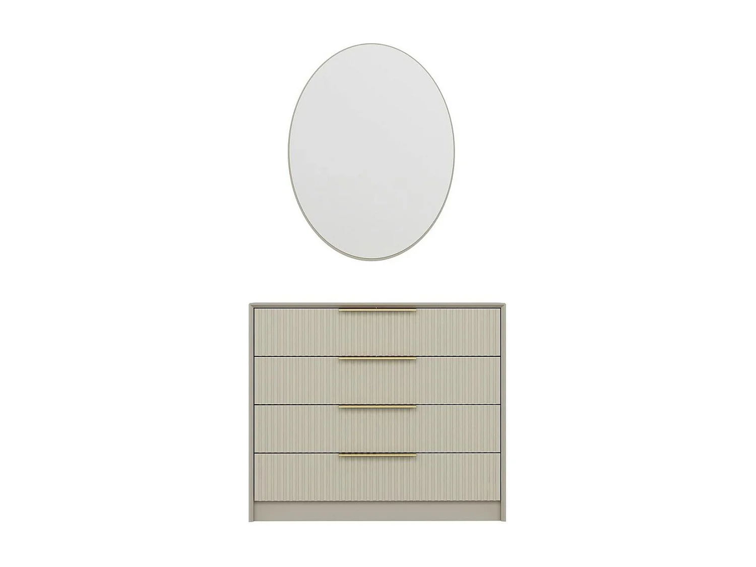 Commode moderne beige 4 tiroirs, miroir assorti BYRON