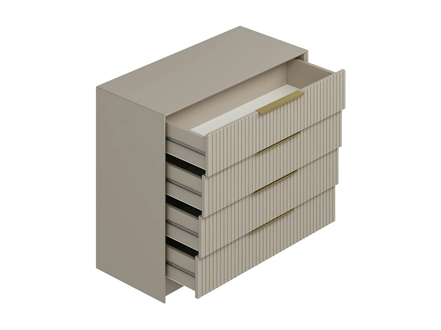 Commode moderne beige 4 tiroirs, miroir assorti BYRON