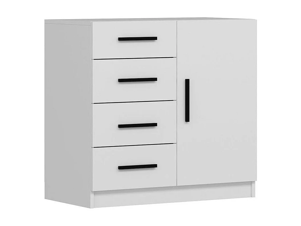 Commode blanche moderne 4 tiroirs rangement 1 porte MARFA