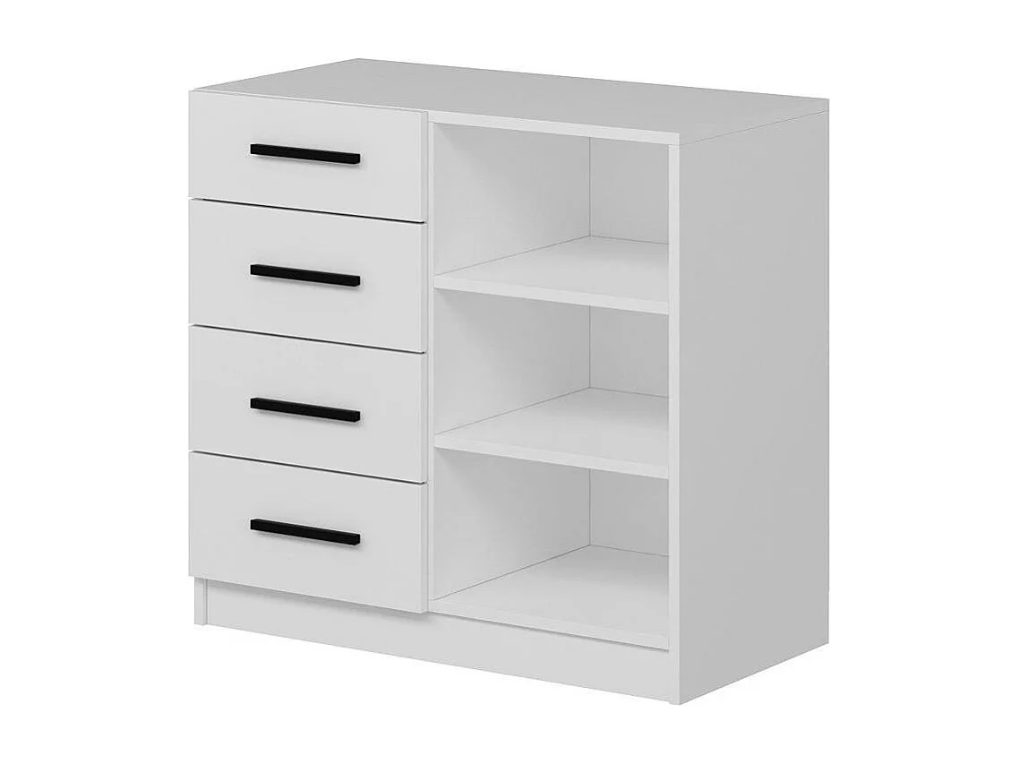 Commode blanche moderne 4 tiroirs rangement 1 porte MARFA