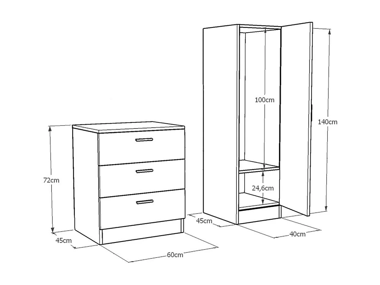 Armoire penderie compacte décor bois et gris 1 miroir MARFA
