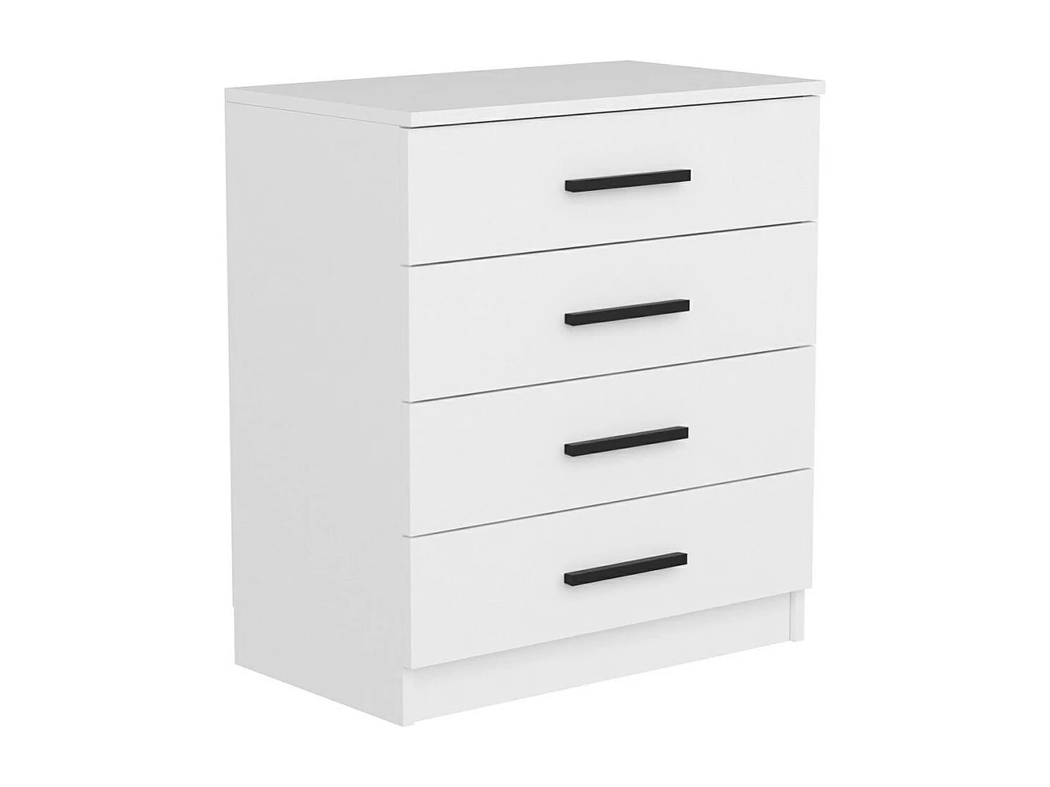 Commode blanche moderne 4 tiroirs, poignées noires MARFA