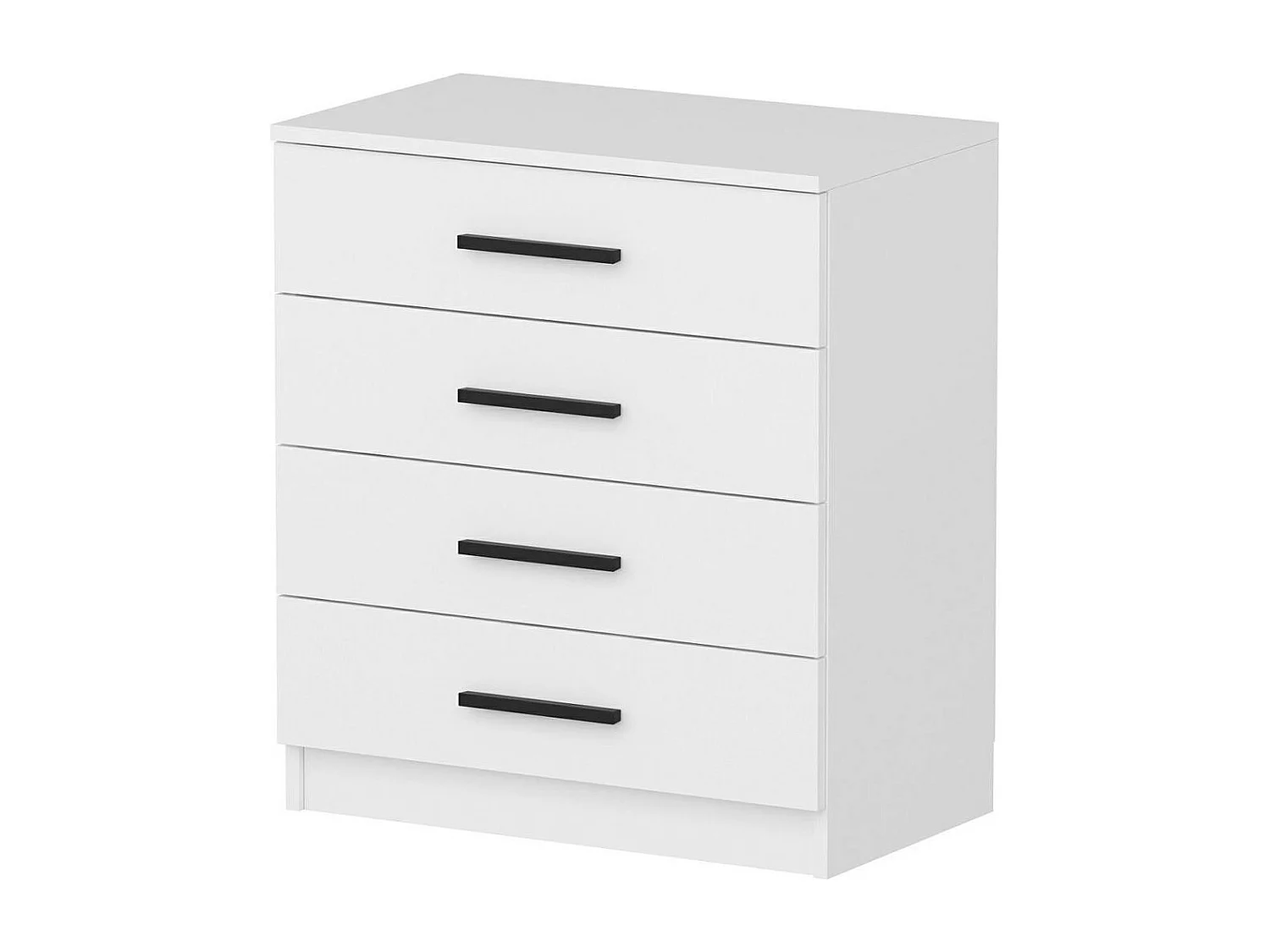 Commode blanche moderne 4 tiroirs, poignées noires MARFA