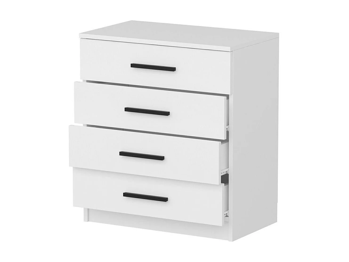 Commode blanche moderne 4 tiroirs, poignées noires MARFA