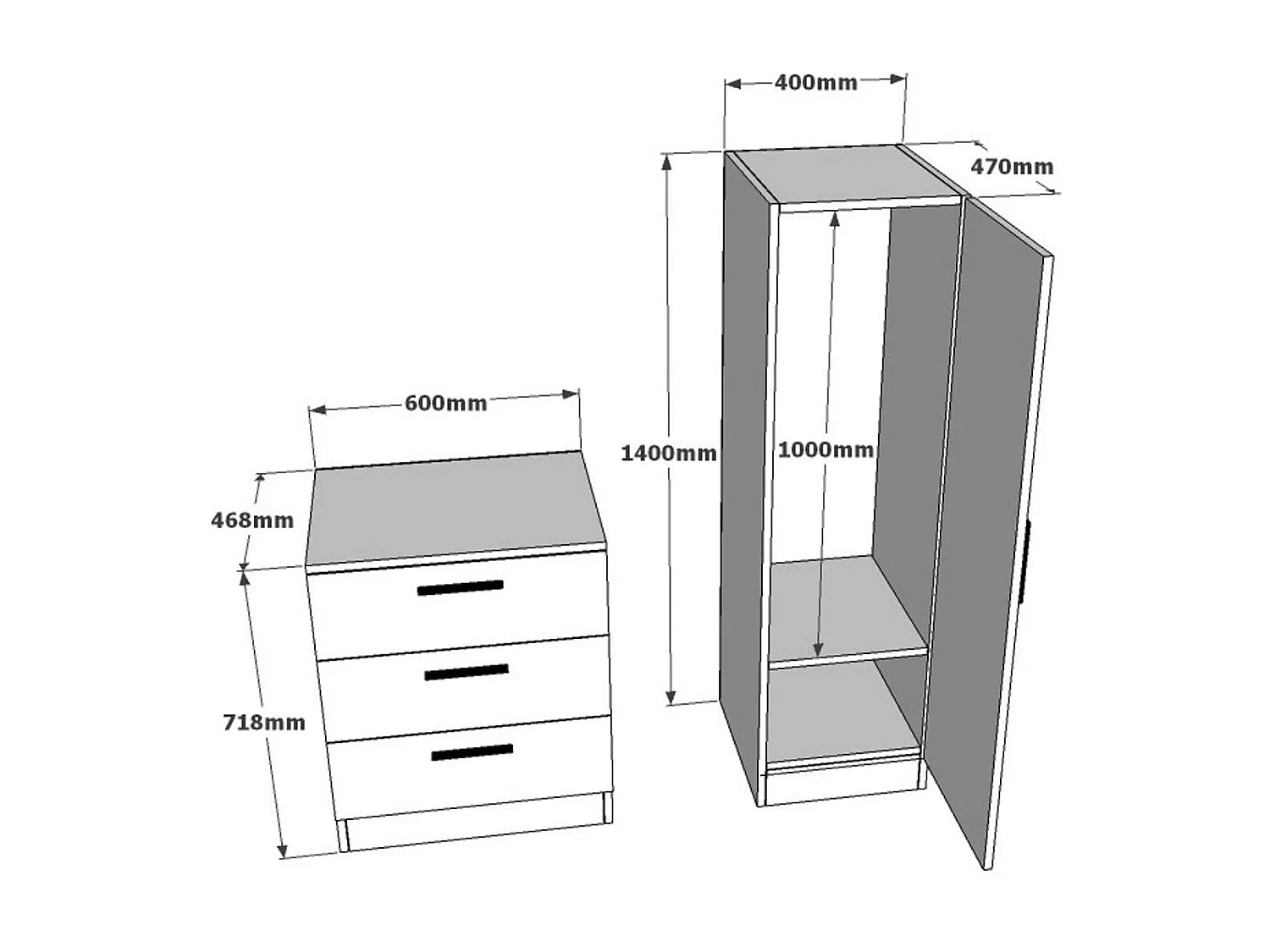 Armoire penderie compacte décor bois et blanc 1 miroir MARFA