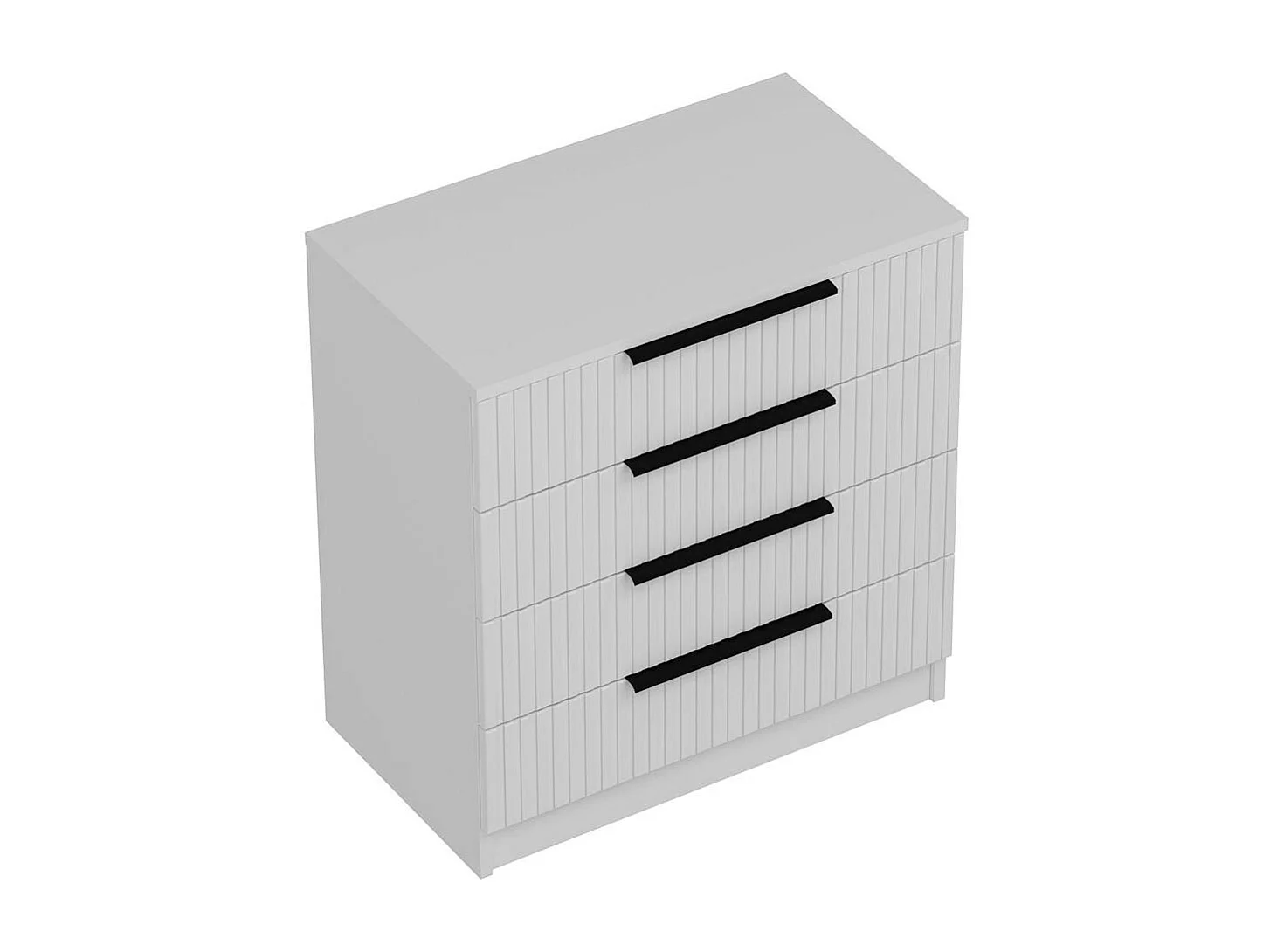 Commode blanche moderne 4 tiroirs, façade rainurée BYRON