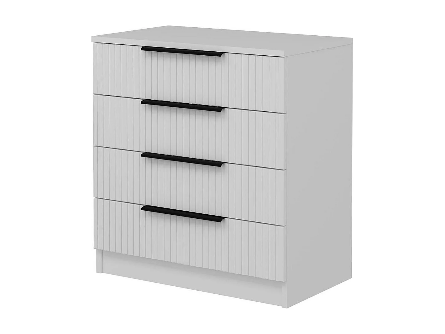 Commode blanche moderne 4 tiroirs, façade rainurée BYRON