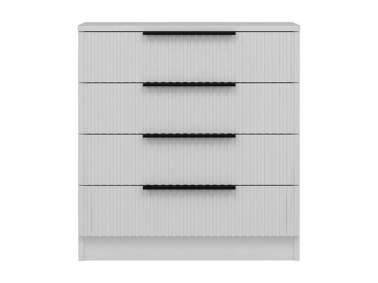 Commode blanche moderne 4 tiroirs, façade rainurée BYRON