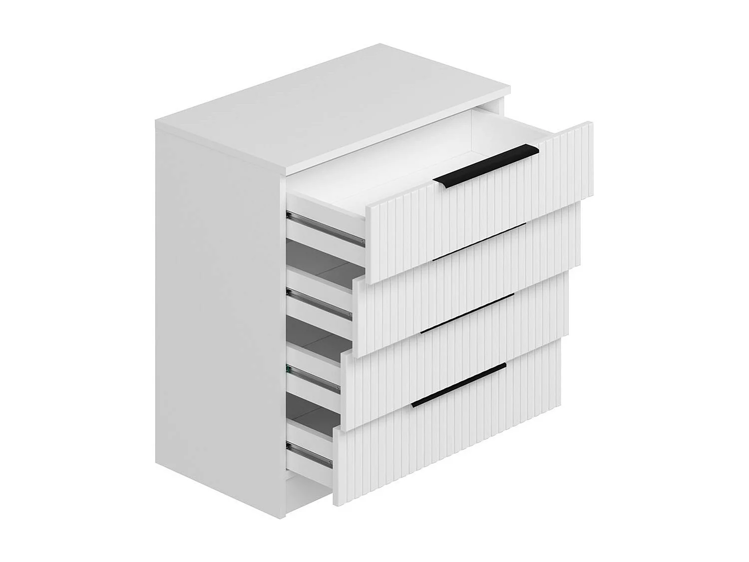 Commode blanche moderne 4 tiroirs, façade rainurée BYRON