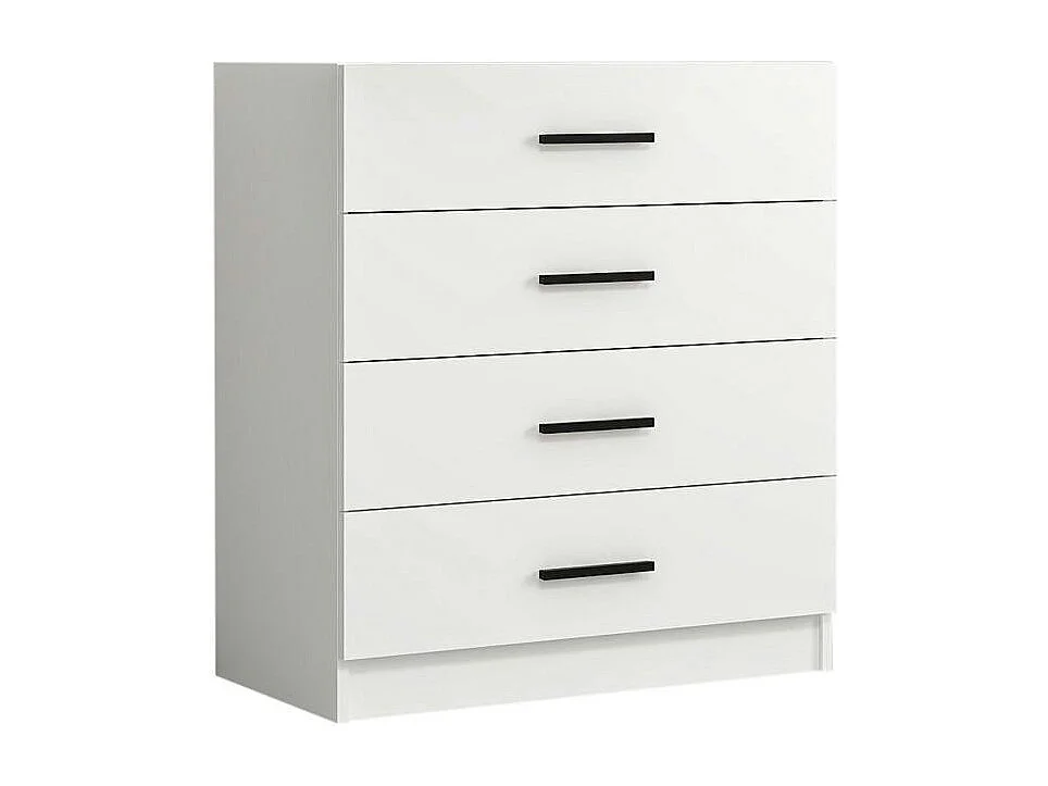 Commode chambre blanche 4 tiroirs, poignées baguettes MARFA