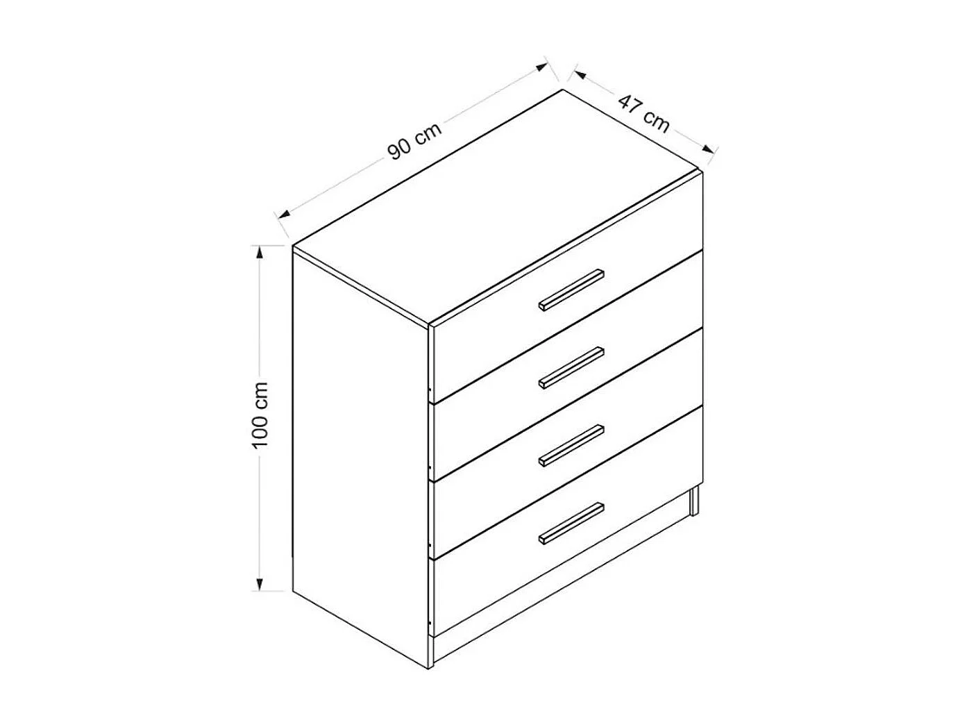 Commode chambre blanche 4 tiroirs, poignées baguettes MARFA