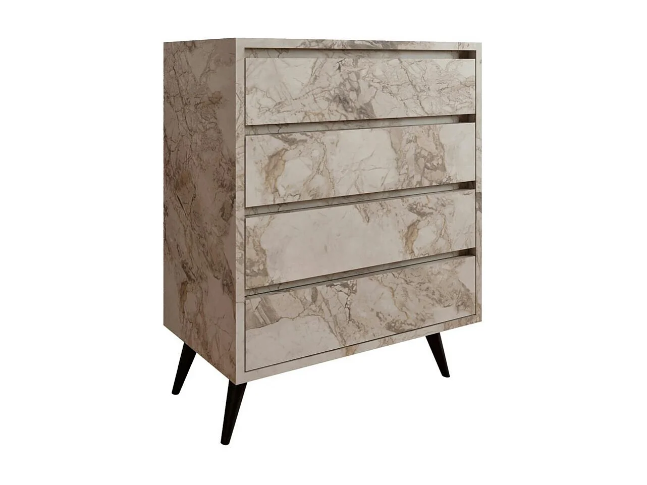 Commode moderne 4 tiroirs effet marbre, pieds noirs MARFA