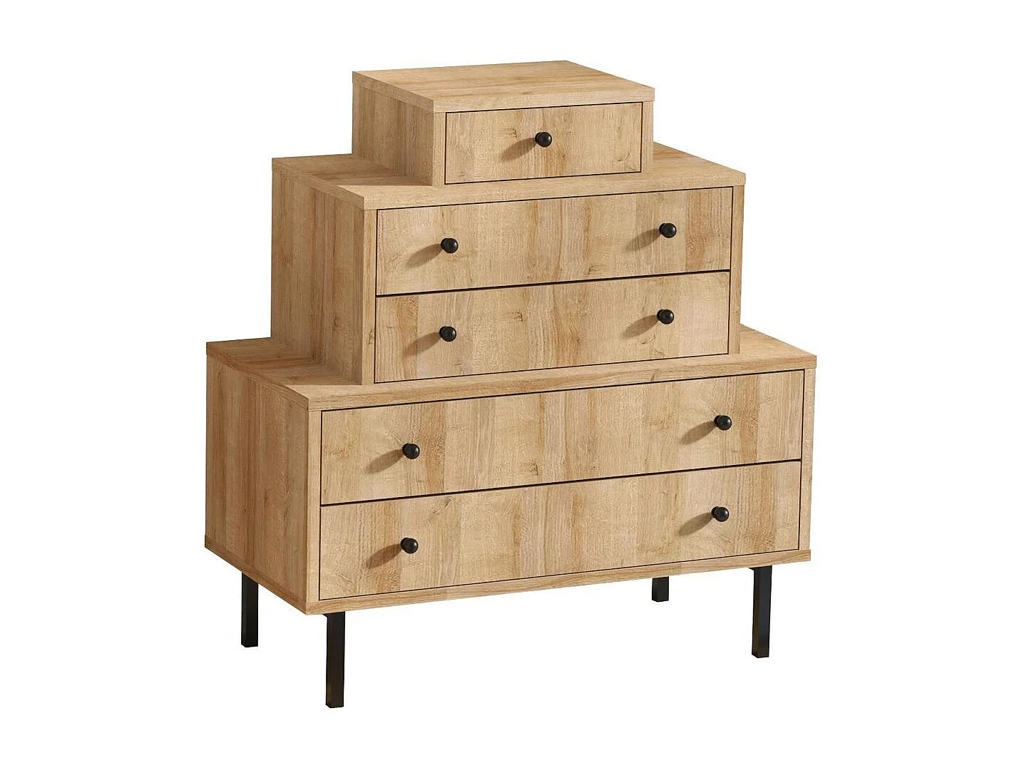 Commode 5 tiroirs effet bois, design en pyramide JENA
