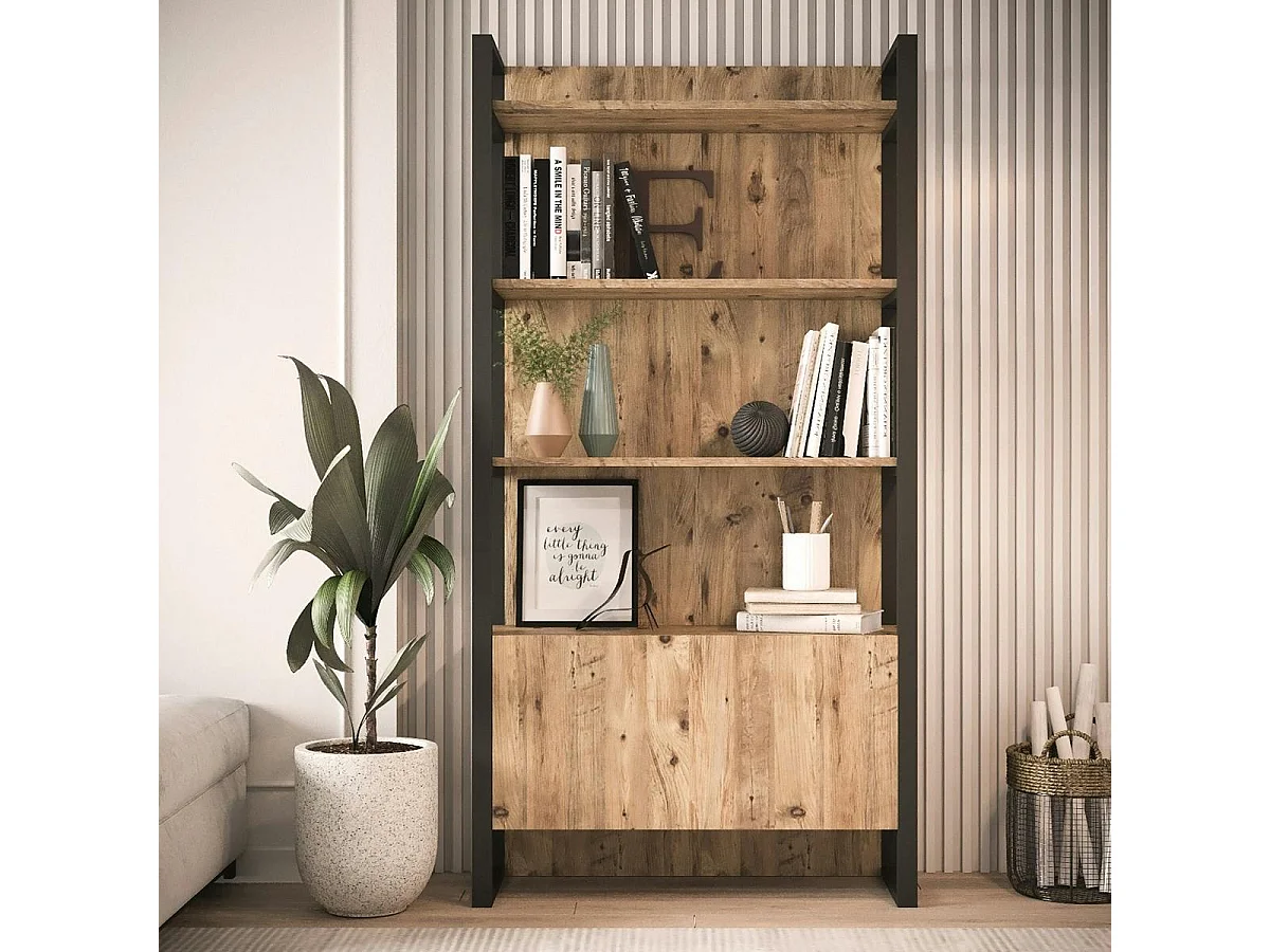 Bibliothèque de salon effet bois, 1 niche fermée JENA