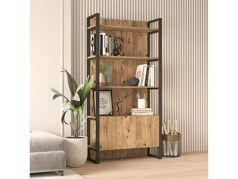 Bibliothèque de salon effet bois, 1 niche fermée JENA